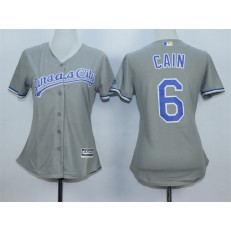 MLB Kansas City Royals 6 Lorenzo Cain Gray Road Cool Base Baseball Women Jersey