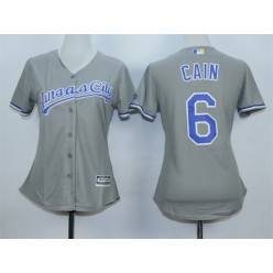 MLB Kansas City Royals 6 Lorenzo Cain Gray Road Cool Base Baseball Women Jersey