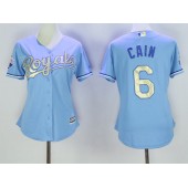 MLB Kansas City Royals 6 Lorenzo Cain Light Blue 2015 World Series Champions Gold Program Cool Base Women Jersey