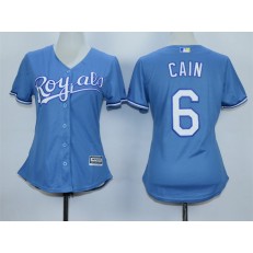 MLB Kansas City Royals 6 Lorenzo Cain Light Blue Alternate Stitched Baseball Women Jersey
