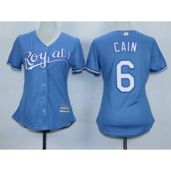 MLB Kansas City Royals 6 Lorenzo Cain Light Blue Alternate Stitched Baseball Women Jersey