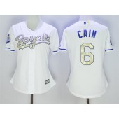 MLB Kansas City Royals 6 Lorenzo Cain White 2015 World Series Champions Gold Program Cool Base Stitched Baseball Women Jersey