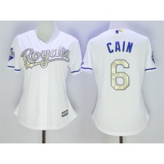 MLB Kansas City Royals 6 Lorenzo Cain White 2015 World Series Champions Gold Program Cool Base Stitched Baseball Women Jersey