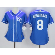 MLB Kansas City Royals 8 Mike Moustakas Blue Alternate Stitched Baseball Women Jersey