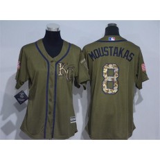 MLB Kansas City Royals 8 Mike Moustakas Green Salute to Service Majestic Baseball Women Jersey