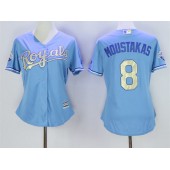 MLB Kansas City Royals 8 Mike Moustakas Light Blue 2015 World Series Champions Gold Program Cool Base Women Jersey