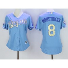 MLB Kansas City Royals 8 Mike Moustakas Light Blue 2015 World Series Champions Gold Program Cool Base Women Jersey