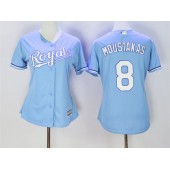 MLB Kansas City Royals 8 Mike Moustakas Light Blue Alternate Stitched Baseball Women Jersey