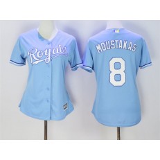 MLB Kansas City Royals 8 Mike Moustakas Light Blue Alternate Stitched Baseball Women Jersey