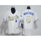 MLB Kansas City Royals 8 Mike Moustakas White Champions Gold Program 2016 FlexBase Women Jersey