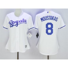 MLB Kansas City Royals 8 Mike Moustakas White Home Cool Base Baseball Women Jersey