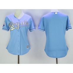 MLB Kansas City Royals Blank Light Blue 2015 World Series Champions Gold Program Cool Base Women Jersey