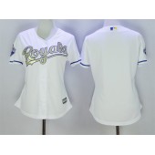 MLB Kansas City Royals Blank White 2015 World Series Champions Gold Program Cool Base Stitched Baseball Women Jersey