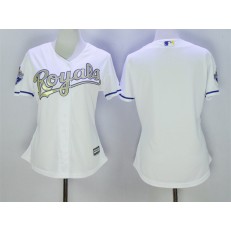 MLB Kansas City Royals Blank White 2015 World Series Champions Gold Program Cool Base Stitched Baseball Women Jersey
