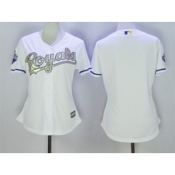 MLB Kansas City Royals Blank White 2015 World Series Champions Gold Program Cool Base Stitched Baseball Women Jersey
