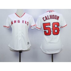 MLB LA Angels Of Anaheim 56 Kole Calhoun Home White 2015 Cool Base Women Jersey