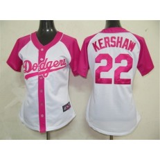MLB Los Angeles Dodgers 22 Clayton Kershaw White-Pink Splash Fashion Embroidered Women Jersey