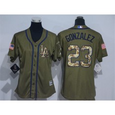 MLB Los Angeles Dodgers 23 Adrian Gonzalez Green Salute to Service Majestic Baseball Women Jersey
