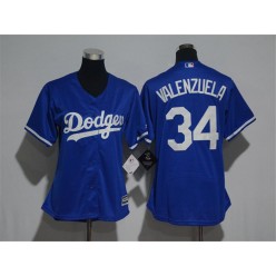 MLB Los Angeles Dodgers 34 Fernando Valenzuela Blue Fashion Stitched Women Jersey