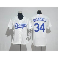 MLB Los Angeles Dodgers 34 Fernando Valenzuela White Home Stitched Women Jersey