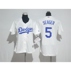 MLB Los Angeles Dodgers 5 Corey Seager White Home Stitched Women Jersey