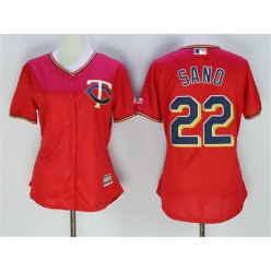 MLB Minnesota Twins 22 Miguel Sano Red Stitched Majestic Cool Base Women Jersey