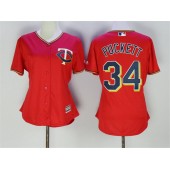 MLB Minnesota Twins 34 Kirby Puckett Red Stitched Majestic Cool Base Women Jersey