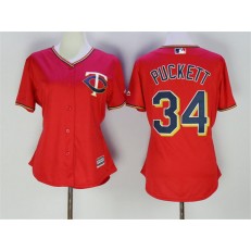 MLB Minnesota Twins 34 Kirby Puckett Red Stitched Majestic Cool Base Women Jersey