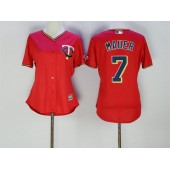 MLB Minnesota Twins 7 Joe Mauer Red Stitched Majestic Cool Base Women Jersey