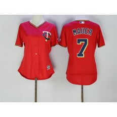 MLB Minnesota Twins 7 Joe Mauer Red Stitched Majestic Cool Base Women Jersey