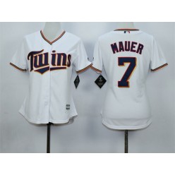 MLB Minnesota Twins 7 Joe Mauer White Home Cool Base Baseball Women Jersey