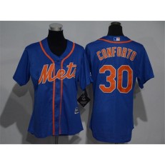 MLB New York Mets 30 Michael Conforto Alternate Blue With Gray Stitched Cool Base Women Jersey