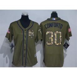 MLB New York Mets 30 Michael Conforto Green Salute to Service Majestic Baseball Women Jersey