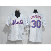 MLB New York Mets 30 Michael Conforto White With Blue Strip Women Jersey