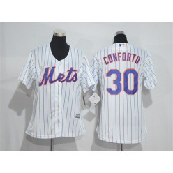 MLB New York Mets 30 Michael Conforto White With Blue Strip Women Jersey