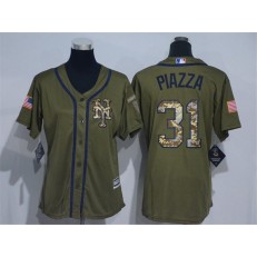 MLB New York Mets 31 Mike Piazza Green Salute to Service Majestic Baseball Women Jersey