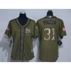 MLB New York Mets 31 Mike Piazza Green Salute to Service Majestic Baseball Women Jersey