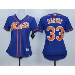 MLB New York Mets 33 Matt Harvey Alternate Blue With Gray Stitched Cool Base Women Jersey