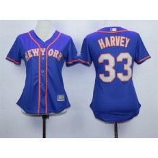 MLB New York Mets 33 Matt Harvey Blue With Gray Women Jersey