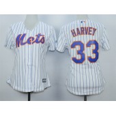 MLB New York Mets 33 Matt Harvey White With Blue Strip Women Jersey