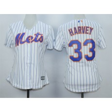 MLB New York Mets 33 Matt Harvey White With Blue Strip Women Jersey