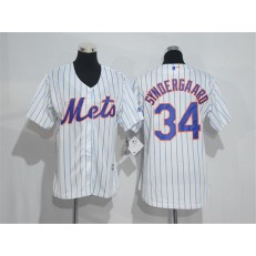 MLB New York Mets 34 Noah Syndergaard White With Blue Strip Women Jersey