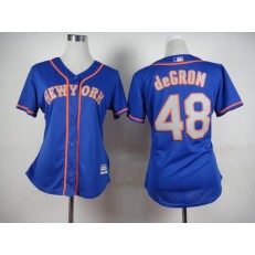 MLB New York Mets 48 Jacob deGrom Blue With Gray Women Jersey