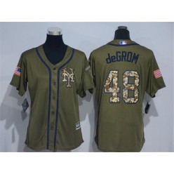 MLB New York Mets 48 Jacob deGrom Green Salute to Service Majestic Baseball Women Jersey