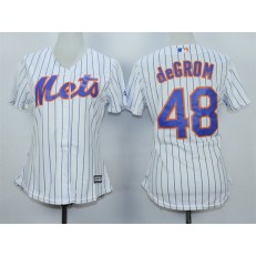 MLB New York Mets 48 Jacob deGrom White With Blue Strip Women Jersey