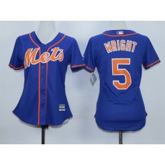 MLB New York Mets 5 David Wright Alternate Blue With Gray Stitched Cool Base Women Jersey