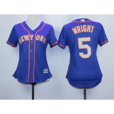 MLB New York Mets 5 David Wright Blue With Gray Women Jersey