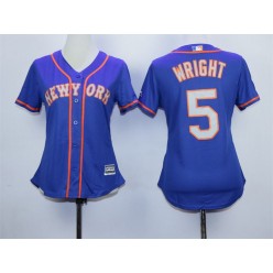 MLB New York Mets 5 David Wright Blue With Gray Women Jersey