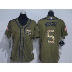 MLB New York Mets 5 David Wright Green Salute to Service Majestic Baseball Women Jersey