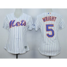 MLB New York Mets 5 David Wright White With Blue Strip Women Jersey